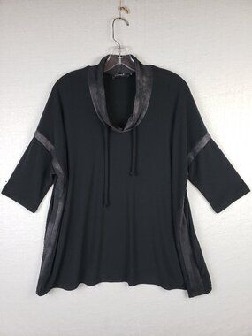 Sympli Canada Tunic Top Slinky Stretchy Black size 12 Lagenlook Minimalist